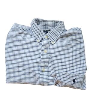 Ralph Lauren Big Shirt Mens XL Blue White Graph Check Button Down Cotton Pony